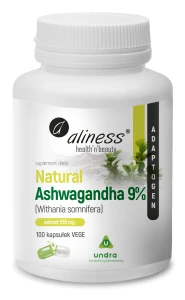 Natural ASHWAGANDHA 9% 555 mg, 100 kapsułek wege, Aliness