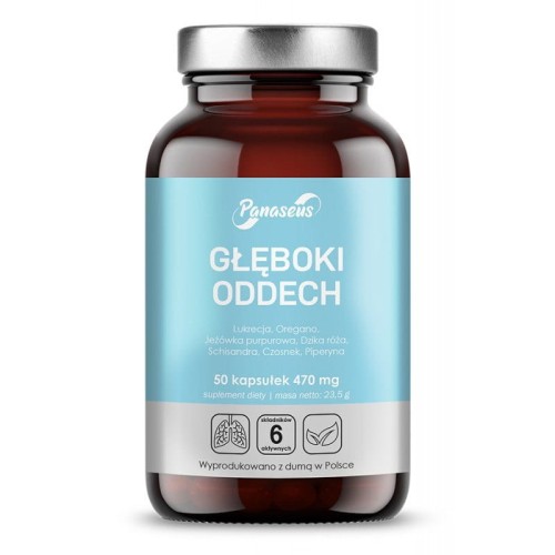 Głęboki Oddech (lukrecja, jeżówka, oregano, dzika róża, schisandra, czosnek) 50 kapsułek, Panaseus