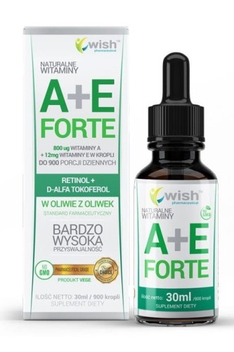 Naturalna witamina A + E Forte w kroplach wege, 30 ml, Wish