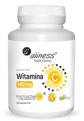 Witamina C microactive 500 mg, mikroaktywna długouwalniająca się, 100 kapsułek wege, Aliness
